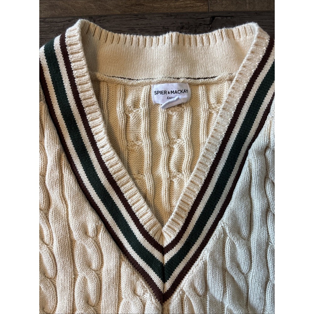 Spier & Mackay Sweater Vest Men Xl Beige Cable Knit Cricket Tennis Cotton - Picture 3 of 7